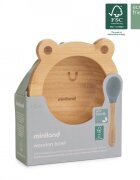 MINILAND Set bamboo lingurita si bol cu baza cilicon Frog