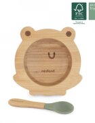 MINILAND Set bamboo lingurita si bol cu baza cilicon Frog