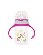 Minut Baby Biberon gat larg cu manere cu tetina silicon 0+ 150 ml roz