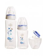 Minut Baby Set 2 biberoane 125 ml si 250 ml + suzeta in cutie sterilizare 0+ bleu
