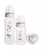 Minut Baby Set 2 biberoane 125 ml si 250 ml + suzeta in cutie sterilizare 0+ bleu