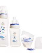 Minut Baby Set 2 biberoane 125 ml si 250 ml + suzeta in cutie sterilizare 0+ bleu