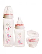 Minut Baby Set 2 biberoane 125 ml si 250 ml + suzeta in cutie sterilizare 0+ piersica
