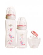 Minut Baby Set 2 biberoane 125 ml si 250 ml + suzeta in cutie sterilizare 0+ piersica