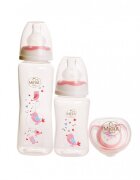 Minut Baby Set 2 biberoane 125 ml si 250 ml + suzeta in cutie sterilizare 0+ piersica