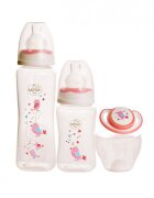 Minut Baby Set 2 biberoane 125 ml si 250 ml + suzeta in cutie sterilizare 0+ piersica