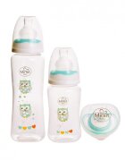 Minut Baby Set 2 biberoane 125 ml si 250 ml + suzeta in cutie sterilizare 0+ verde