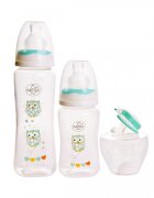 Minut Baby Set 2 biberoane 125 ml si 250 ml + suzeta in cutie sterilizare 0+ verde