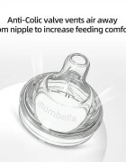 Mombella Biberon din sticla anti-colici 180 ml cu tetina din silicon S flux lent 0-3 luni Old Rose