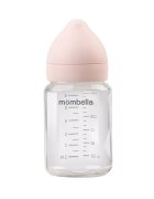 Mombella Biberon din sticla anti-colici 180 ml cu tetina din silicon S flux lent 0-3 luni Old Rose