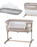 Momi Patut Co-sleeper Smart Bed 4 in 1 beige pliabil reglabil pe inaltime cu 2 niveluri de dormit roti saltea si plasa de insecte incluse