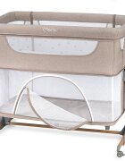 Momi Patut Co-sleeper Smart Bed 4 in 1 beige pliabil reglabil pe inaltime cu 2 niveluri de dormit roti saltea si plasa de insecte incluse