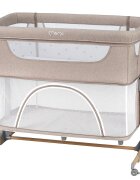 Momi Patut Co-sleeper Smart Bed 4 in 1 beige pliabil reglabil pe inaltime cu 2 niveluri de dormit roti saltea si plasa de insecte incluse