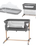 Momi Patut Co-sleeper Smart Bed 4 in 1 grey pliabil reglabil pe inaltime cu 2 niveluri de dormit roti saltea si plasa de insecte incluse
