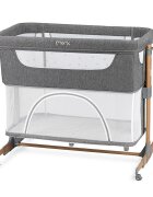 Momi Patut Co-sleeper Smart Bed 4 in 1 grey pliabil reglabil pe inaltime cu 2 niveluri de dormit roti saltea si plasa de insecte incluse
