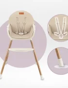 Momi Scaun de masa pentru copii Reki Beige husa detasabila din piele ecologica suport pentru picioare tava reglabila jucarie cu ventuza
