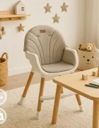 Momi Scaun de masa pentru copii Reki Beige husa detasabila din piele ecologica suport pentru picioare tava reglabila jucarie cu ventuza