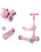 Momi Trotineta transformabila 2in1 Kiuru Pink hidon reglabil pliabila scaun reglabil lumini LED greutate suportata 50 kg varsta 3 ani+