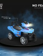 MONI ATV copii fara pedale No Fear Blue cu compartiment pentru jucarii volan cu claxon functii luminoase si muzicale spatarroti rezistentesistem antirasturnare