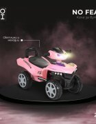 MONI ATV copii fara pedale No Fear Pink cu compartiment pentru jucarii volan cu claxon functii luminoase si muzicale spatarroti rezistentesistem antirasturnare