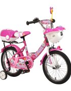 MONI Bicicleta pentru copii Swimming Pink 16 inch cu roti ajutatoare varsta 4-6 ani frana de mana pe ambele roti cos in fata si portbagaj pe spate oglinda si clopotel pe ghidon scaun reglabil pe inaltime