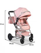 MONI Carucior 2 in 1 transformabil Gigi Pink cu sezut reversibilroti rezistentehusa picioare si geanta mamici inclusepliere usoaracadru rezistent din aluminiucapotina mare