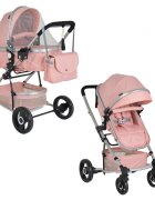 MONI Carucior 2 in 1 transformabil Gigi Pink cu sezut reversibilroti rezistentehusa picioare si geanta mamici inclusepliere usoaracadru rezistent din aluminiucapotina mare