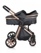 MONI Carucior 2in1 transformabil Alma Black cu Sezut reversibilCadru din aluminiuRoti EVA rezistente cu suspensii FranaCapotina cu vizier Spatar reglabil Centura de sigurantaCos de cumparaturi Husa picioare si Geanta