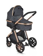 MONI Carucior 2in1 transformabil Alma Black cu Sezut reversibilCadru din aluminiuRoti EVA rezistente cu suspensii FranaCapotina cu vizier Spatar reglabil Centura de sigurantaCos de cumparaturi Husa picioare si Geanta