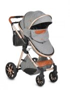 MONI Carucior 2in1 transformabil Alma Dark Grey cu Sezut reversibilCadru din aluminiuRoti EVA rezistente cu suspensiiFranaCapotina cu vizierSpatar reglabilCentura de sigurantaCos de cumparaturiHusa picioare si Geanta