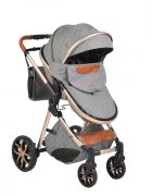 MONI Carucior 2in1 transformabil Alma Dark Grey cu Sezut reversibilCadru din aluminiuRoti EVA rezistente cu suspensiiFranaCapotina cu vizierSpatar reglabilCentura de sigurantaCos de cumparaturiHusa picioare si Geanta