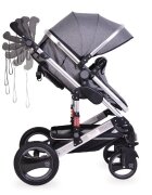 MONI Carucior transformabil 2in1 Gala Dark Grey cu sistem dublu de suspensiicadru din aluminiumaner reglabil pe inaltimecopertina XXLsezut reversibilhusa picioare si geanta mamici inclusa