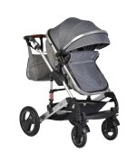 MONI Carucior transformabil 2in1 Gala Premium Panther cu sistem dublu de suspensiicadru din aluminiumaner reglabil pe inaltimecopertina XXLsezut reversibilhusa picioare si geanta mamici inclusa