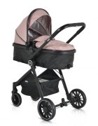 MONI Carucior transformabil 2in1 Rio Pink pana la 22 kgcadru din aluminiuspatar reglabilscaun reversibilroti din spuma EVA pivotante cu amortizor si rulmentbaldachinhusa picioaregeantaplasa insectesuport pahar