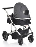 MONI Carucior transformabil 2in1 Thira Grey cu cadru din aluminiuGreutate admisa 22 kgCapotina reglabilaManer reglabil din piele ecologicaBara de protectie detasabilaCentura de sigurantaHusa picioare si Geanta incluse
