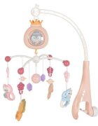MONI Carusel pentru patut copii Penguin Pink cu telecomanda Functie rotatie Sunete albe Volum reglabil Functie lampa de veghe Timer Melodii