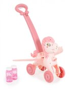 MONI Masina electrica de facut baloane pentru copii Pony Pink Wings cu maner de impingere design avion solutie de baloane 2x60ml inclusa