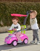 MONI Masinuta copii fara pedale Smile Pink 2 in 1 cu maner de impins pentru parinti suport pentru picioare bara de protectievolan cu lumini si melodii pana la 20 kg