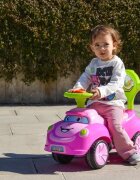 MONI Masinuta copii fara pedale Smile Pink 2 in 1 cu maner de impins pentru parinti suport pentru picioare bara de protectievolan cu lumini si melodii pana la 20 kg