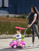 MONI Masinuta copii fara pedale Smile Pink 2 in 1 cu maner de impins pentru parinti suport pentru picioare bara de protectievolan cu lumini si melodii pana la 20 kg