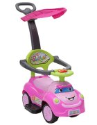 MONI Masinuta copii fara pedale Smile Pink 2 in 1 cu maner de impins pentru parinti suport pentru picioare bara de protectievolan cu lumini si melodii pana la 20 kg