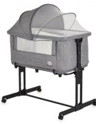 MONI Patut pentru bebelusi 2in1 Baby Crib Gri Melange cu laterala culisantaTransformabil in tarc5 nivele de reglare inaltimeRoti cu franaCapotina cu plasa de insecteCurele pentru fixare pat parinteSaltea inclusa
