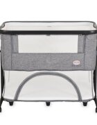 MONI Patut pentru bebelusi 2in1 Baby Crib Gri Melange cu laterala culisantaTransformabil in tarc5 nivele de reglare inaltimeRoti cu franaCapotina cu plasa de insecteCurele pentru fixare pat parinteSaltea inclusa