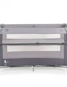 MONI Patut pliabil copii cu laterala culisanta Next level Grey3 variante de folosire2 nivelesaltea pliabila inclusacurea fixare la patul parintilorlaterale din plasa pentru ventilatiegeanta transport125x65x74cm
