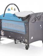 MONI Patut pliabil de calatorie 2in1 Sleepy New Blue 120x60cm cu 2 niveleroti cu blocareusa de acces cu fermoarlaterala cu plasa de ventilatiepliabil compactsaltea pliabilabara cu jucariisaltea de infasat si geanta