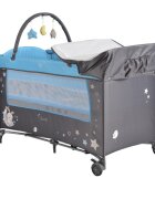 MONI Patut pliabil de calatorie 2in1 Sleepy New Blue 120x60cm cu 2 niveleroti cu blocareusa de acces cu fermoarlaterala cu plasa de ventilatiepliabil compactsaltea pliabilabara cu jucariisaltea de infasat si geanta