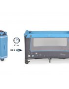 MONI Patut pliabil de calatorie 2in1 Sleepy New Blue 120x60cm cu 2 niveleroti cu blocareusa de acces cu fermoarlaterala cu plasa de ventilatiepliabil compactsaltea pliabilabara cu jucariisaltea de infasat si geanta