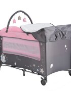 MONI Patut pliabil de calatorie 2in1 Sleepy New Pink 120x60cm cu 2 niveleroti cu blocareusa de acces cu fermoarlaterala cu plasa de ventilatiepliabil compactsaltea pliabilabara cu jucariisaltea de infasat si geanta