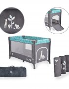MONI Patut pliabil pentru copii Safari Turquoise 125x62x75 cm cu un nivelDeschidere laterala cu fermoarSaltea pliabila si geanta transport inclusede la 0 luni pana la 15 kg