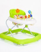 MONI Premergator pliabil pentru copii Eko Green cu inaltime sezut reglabilspatar inalt si confortabilpanou cu jucariiroti pivotante si protectii cauciucate siguranta praguri